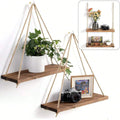Wooden Hanging Shelf with Hemp Rope - Wall Mounted Plant Holder